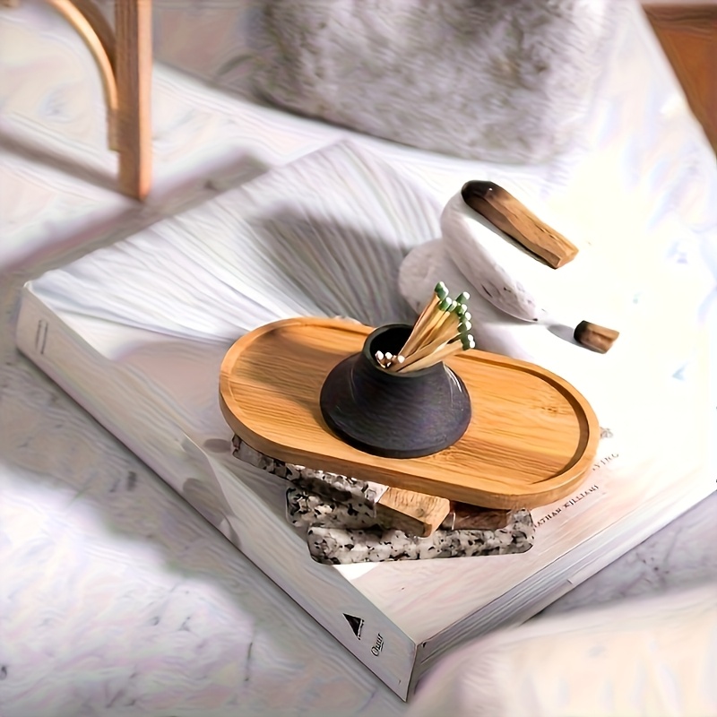 3 Bandejas de Bambú Apilables - Platos Ovalados para Servir, Organizador Multiusos de Bambú con 3 Niveles para Baño, Encimera de Cocina, Mesa - Bandejas Decorativas Ahorradoras de Espacio (No para Contacto con Alimentos)