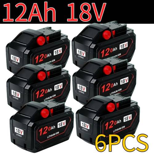 item picture 6 pcs 18v 12 0ah lithium ion replacement battery rechargeable compatible with cordless power tools battery models 48 11 1852 48 11 1850 48 11 1862 48 11 1