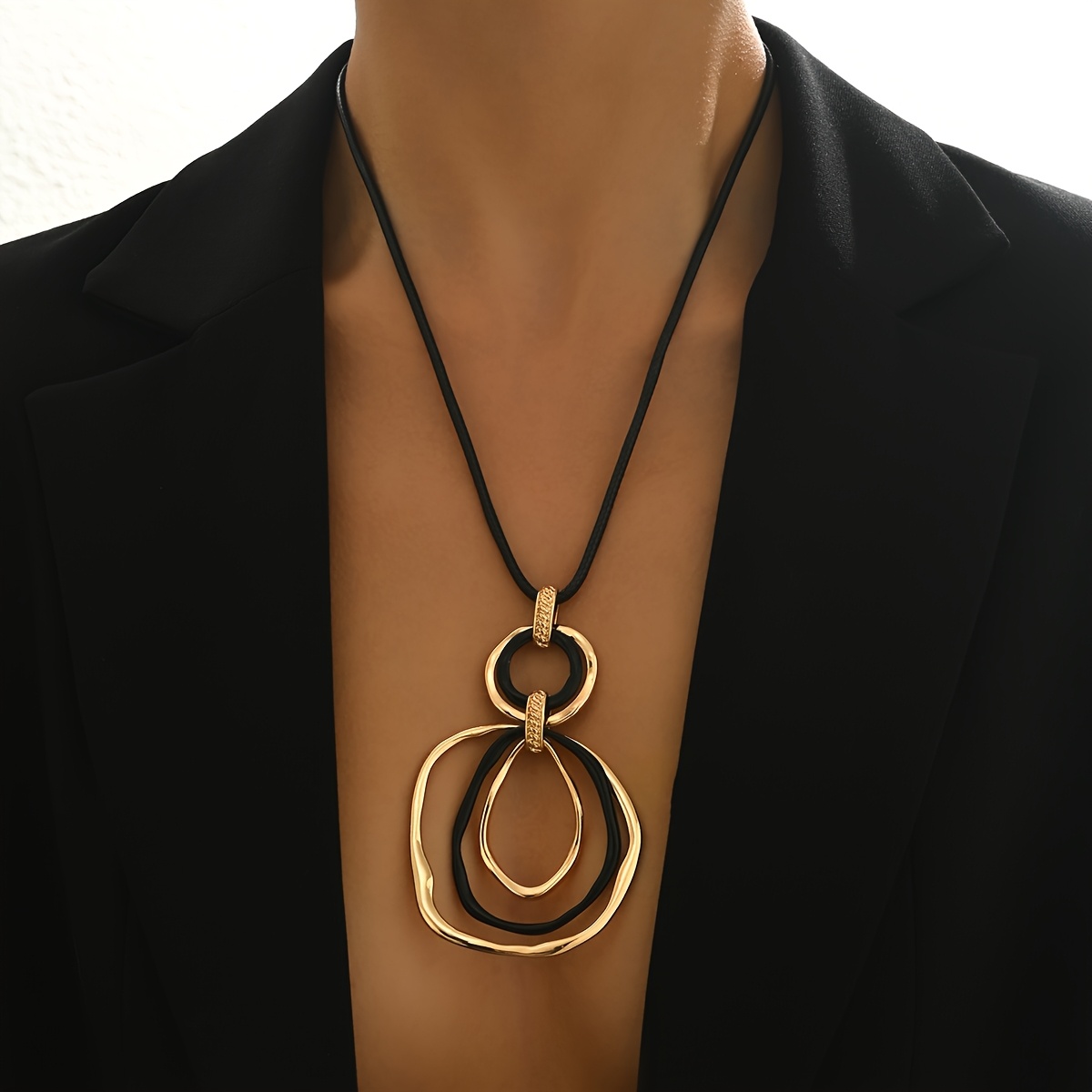 TEMU 1pc New Autumn Long Irregular Geometric Hollow Circular Pendant Sweater Chain Necklace Daily Versatile Accessory