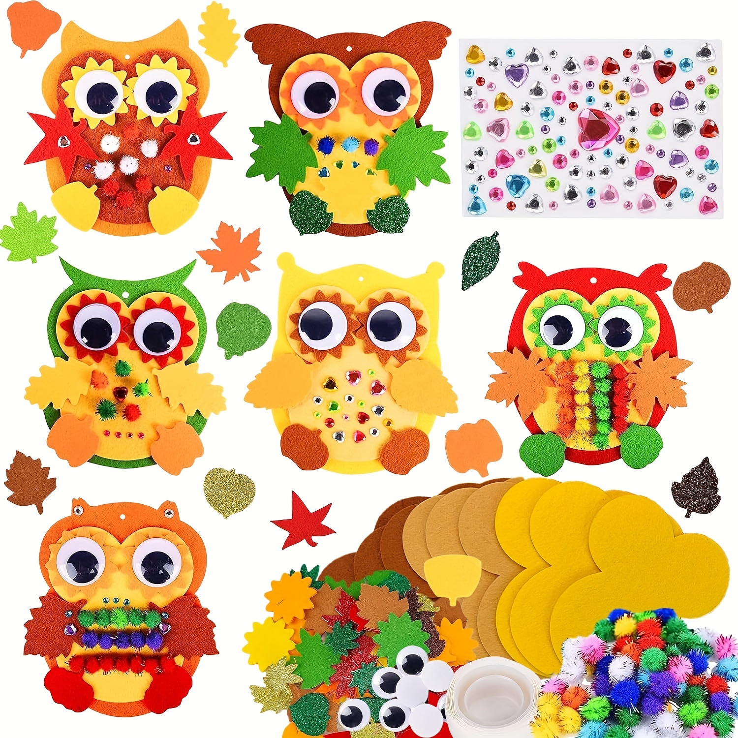 

Felt Owl Autumn Craft Kit - 6 Piece Thanksgiving Decoration Set With Leaf Accents For Door, Wall, Table - Diy Seasonal Decor Without Electricity For Home And Classroom