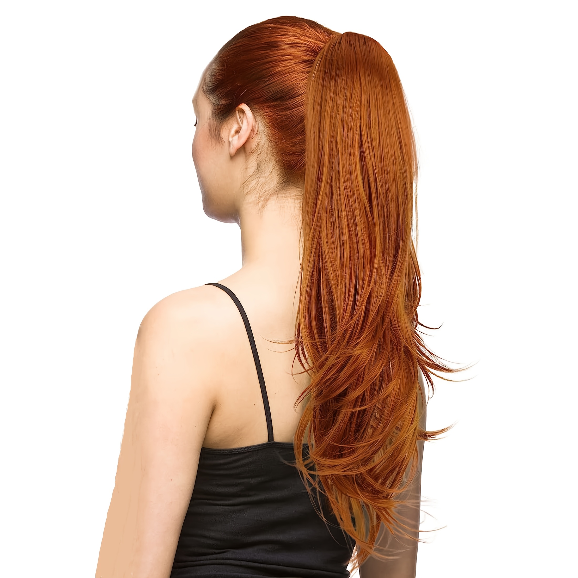 

1pc Women's 20 Inch Long Orange Body Clip Ponytail Extension, Synthetic Hairpiece For