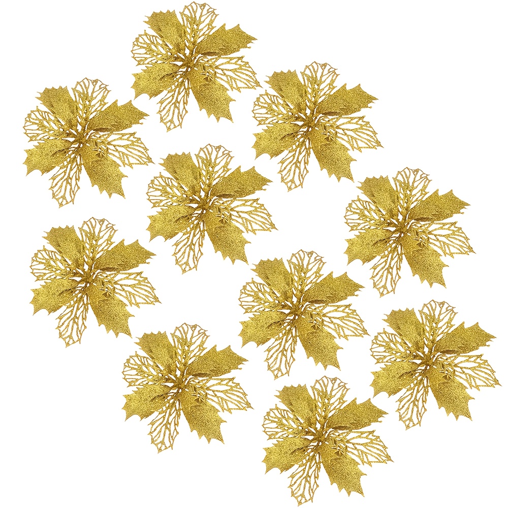 TEMU 10 piezas de flores artificiales navideñas de 9 cm/3.54 pulgadas con , adornos de flores para árbol de Navidad, adornos para árbol de Navidad