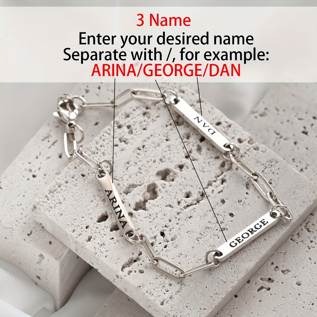 TEMU Gepersonaliseerde Modearmband met 1-3 Engelse Namen, 18k Goud Verguld RVS Multi-naam Familie Paperclip Armband, Eenvoudig, Elegant en Stijlvol,
