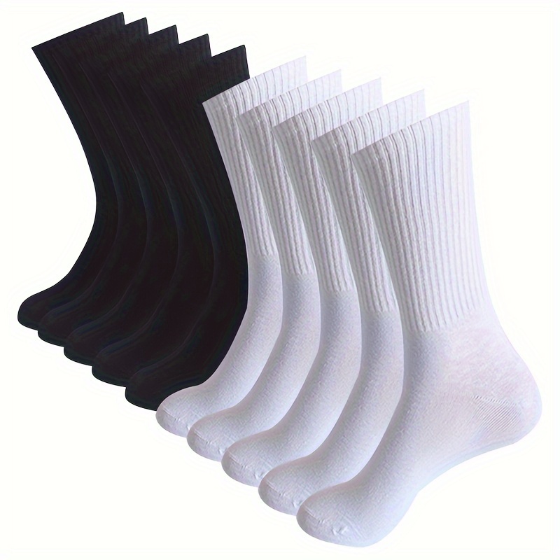 

5/10 Pairs Solid Ribbed Mid Tube Socks, Simple Comfy & Breathable Socks, Women's Stockings & Hosiery