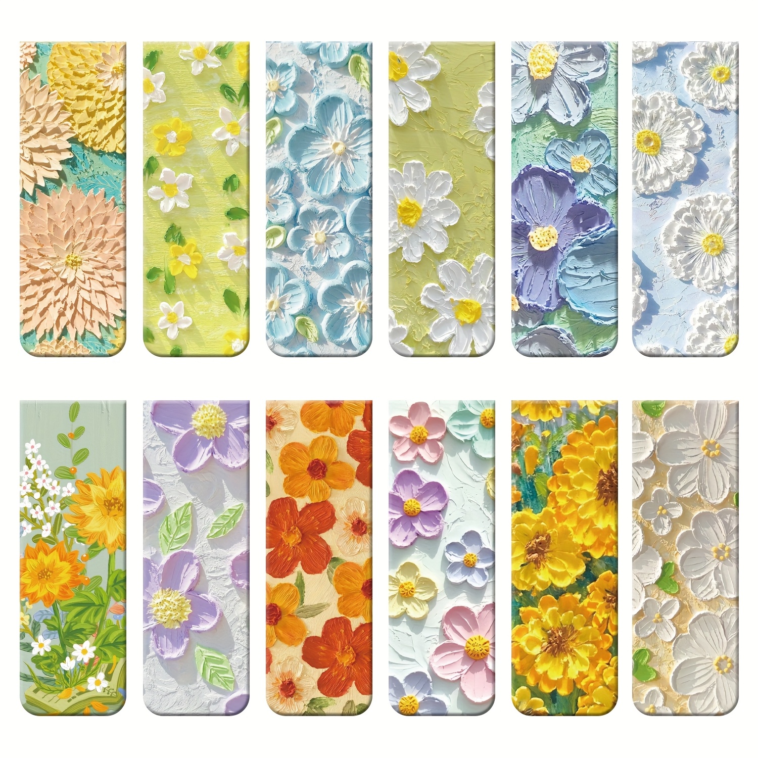 Image of [magnetic Bookmarks] 12pcs Magnetic Bookmarks | 3d Flower Painting Floral Book Markers For Women, Assorted Book Magnets Page Markers Clip For Books Students Women Reading 2.36x0.79 Inches
