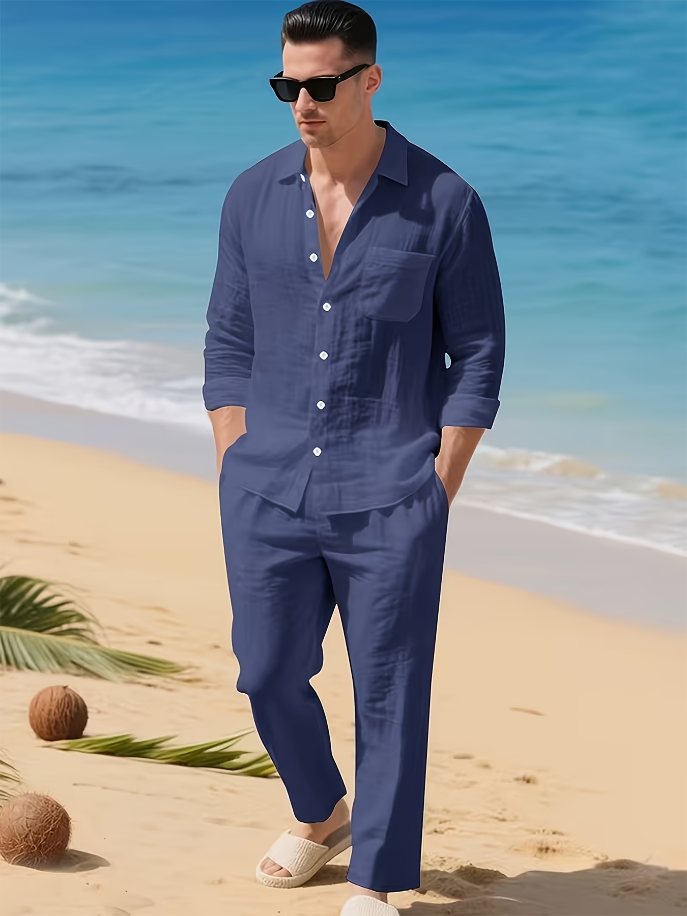 Artikelbild herren herbst set aus dunnem einfarbigem langarmshirt hose im europaischen amerikanischen stil hautfreundlich, pillingfrei