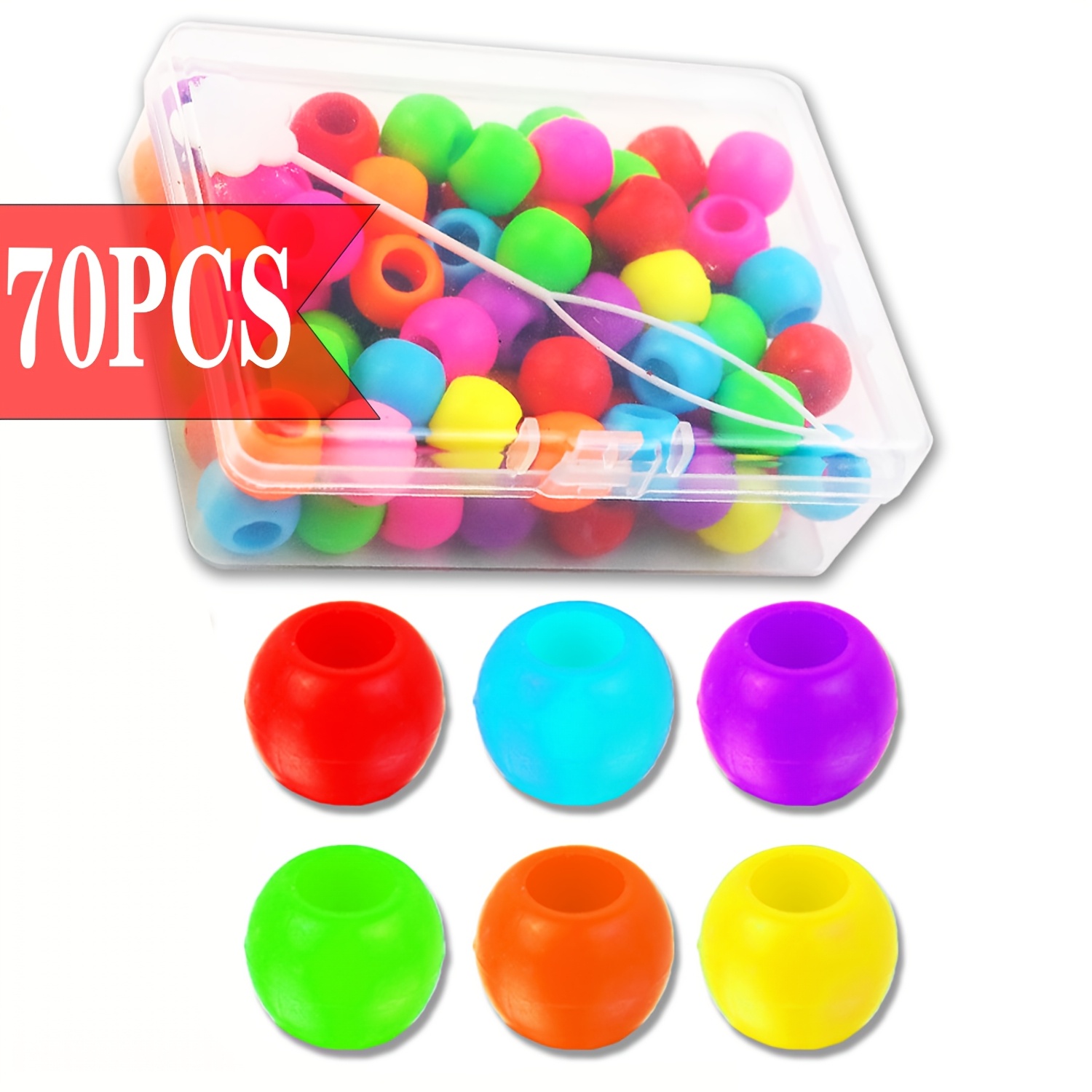 TEMU 70pcs Perles de cheveux en silicone, Convient aux femmes, Perles d'espacement colorées, souples, Convient aux cheveux fins, aux cheveux épais,