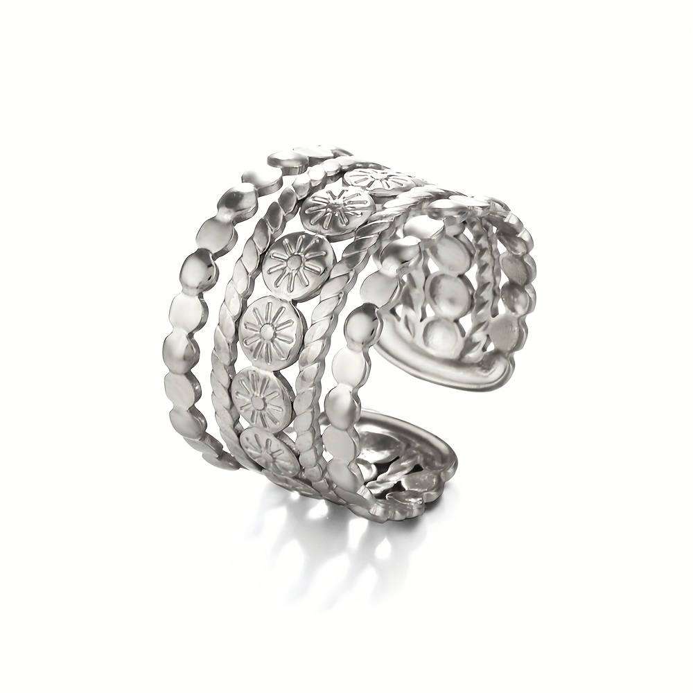 Adjustable French Vintage Ring for Women Embossed Pattern Round Band