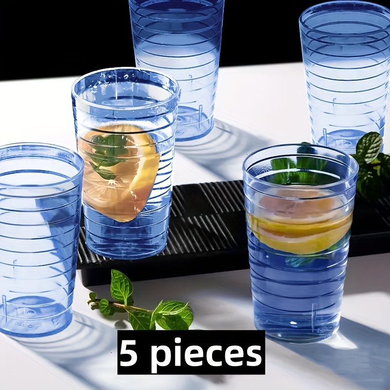 TEMU 5-pack Reusable Plastic Cold Drink Cups, Insulated Round Acrylic Cups For Iced Coffee, Tea, Lemonade, Picnic, Break-resistant,, Multipurpose