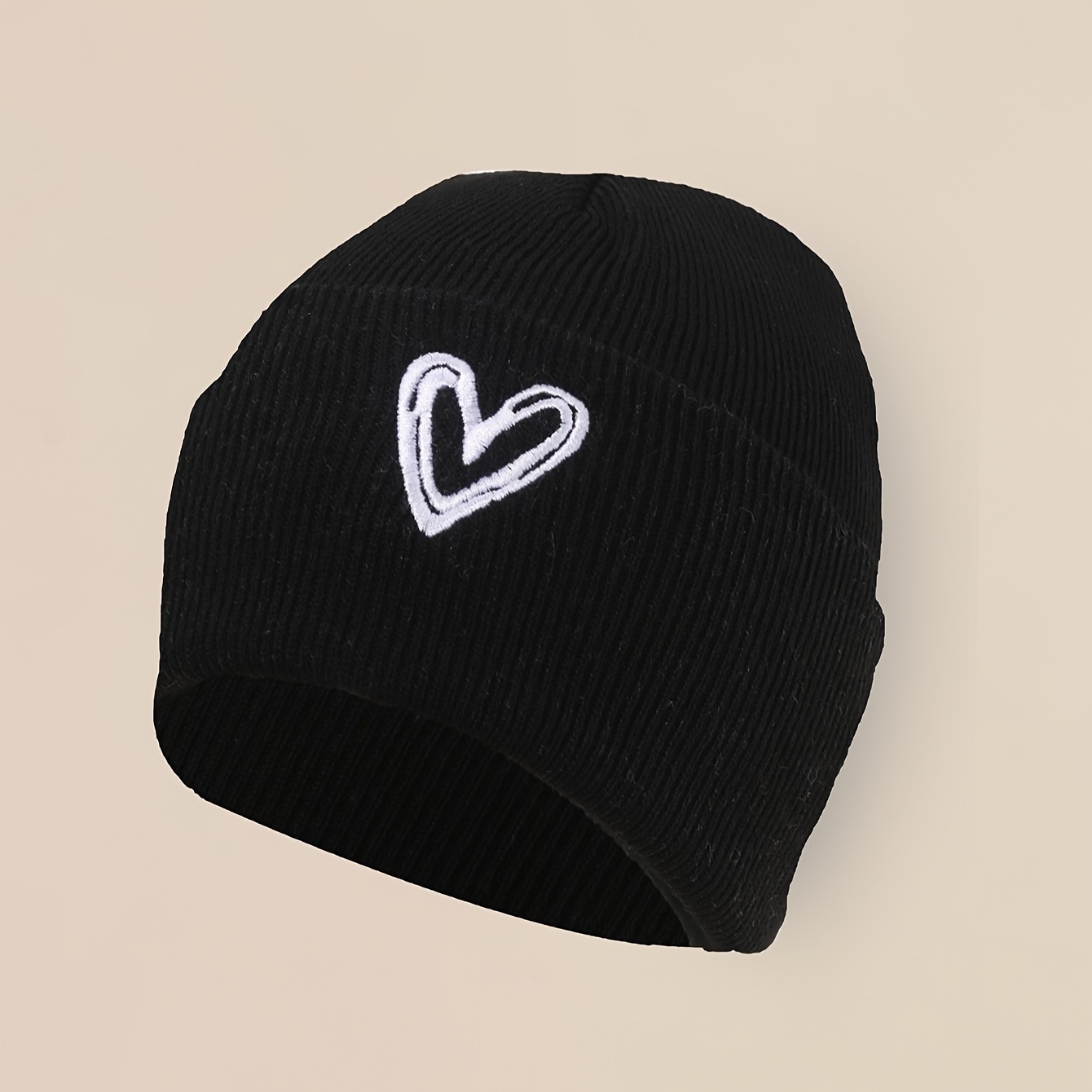 

Y2k Hip Hop Heart Pattern Knit Beanie - Acrylic Skull Cap With Heart Embroidery, Lightweight, Hand Wash, Fitted Style For Teens, Suitable For Fall/winter And Christmas Occasions - For Ages Over 15