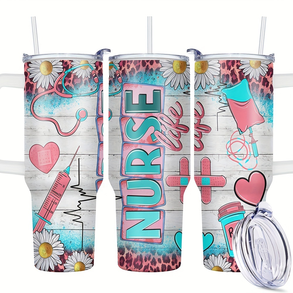 

1pc, 40oz Tumbler With Lid, Nurse Stainless Steel Water Bottle, Vacuum Insulated Water Cups, Summer Winter Drinkware, Outdoor Travel Accessories, Birthday Gift