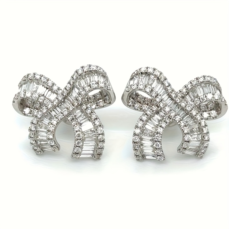 TEMU Readkiss Women's Elegant Bow Stud Earrings - Sparkling Synthetic Zirconia-like Stones, -like Shine Jewelry For Everyday & Party Wear, Graduation
