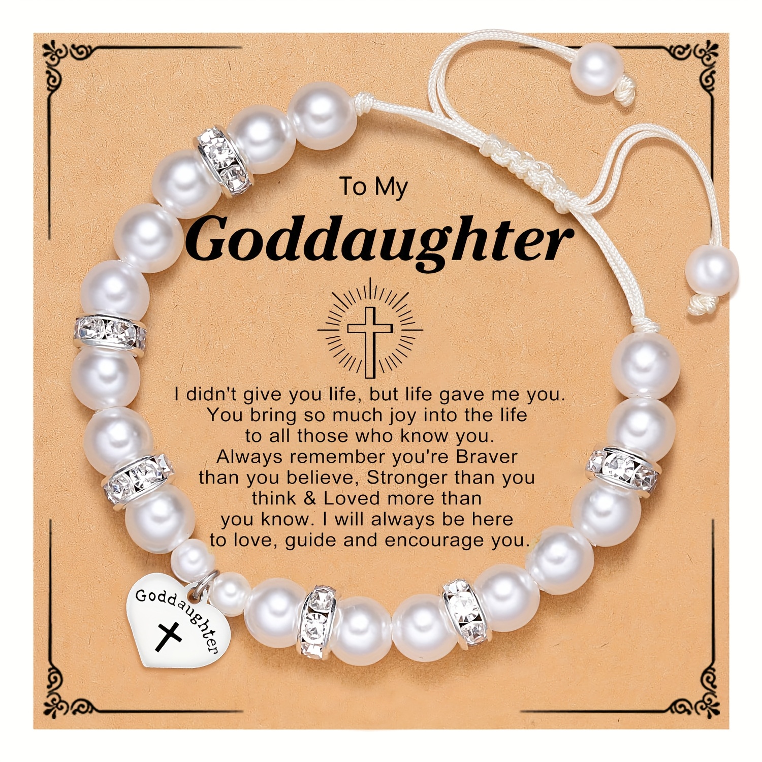 Heart Cross Bracelet Easter Gift From Godparents To Goddaughter Christian , Confirmation, First Communion Gift Birthday, Christmas, Holiday Gift For Goddaughter Includes Card