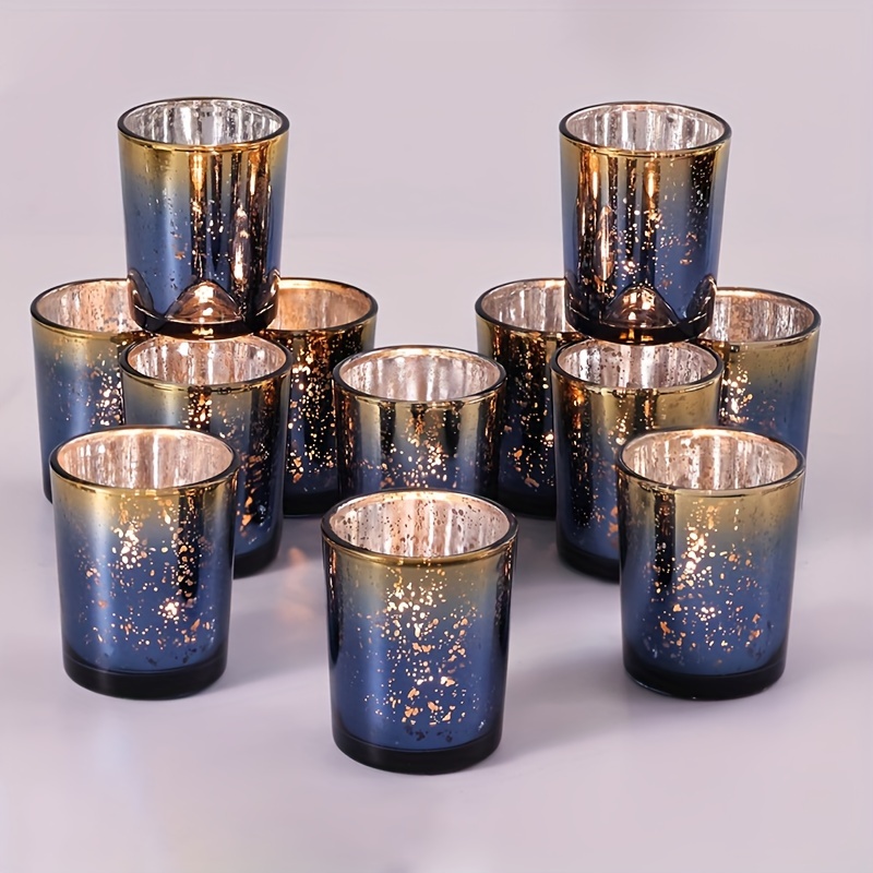 

Naval Wishing Candle Holder Set Of 6/12, Mercury Glass Tea Candle Holder Loose For Table Wedding Centerpieces, Navy Blue And Gold Theme Party Decor And Home Decor