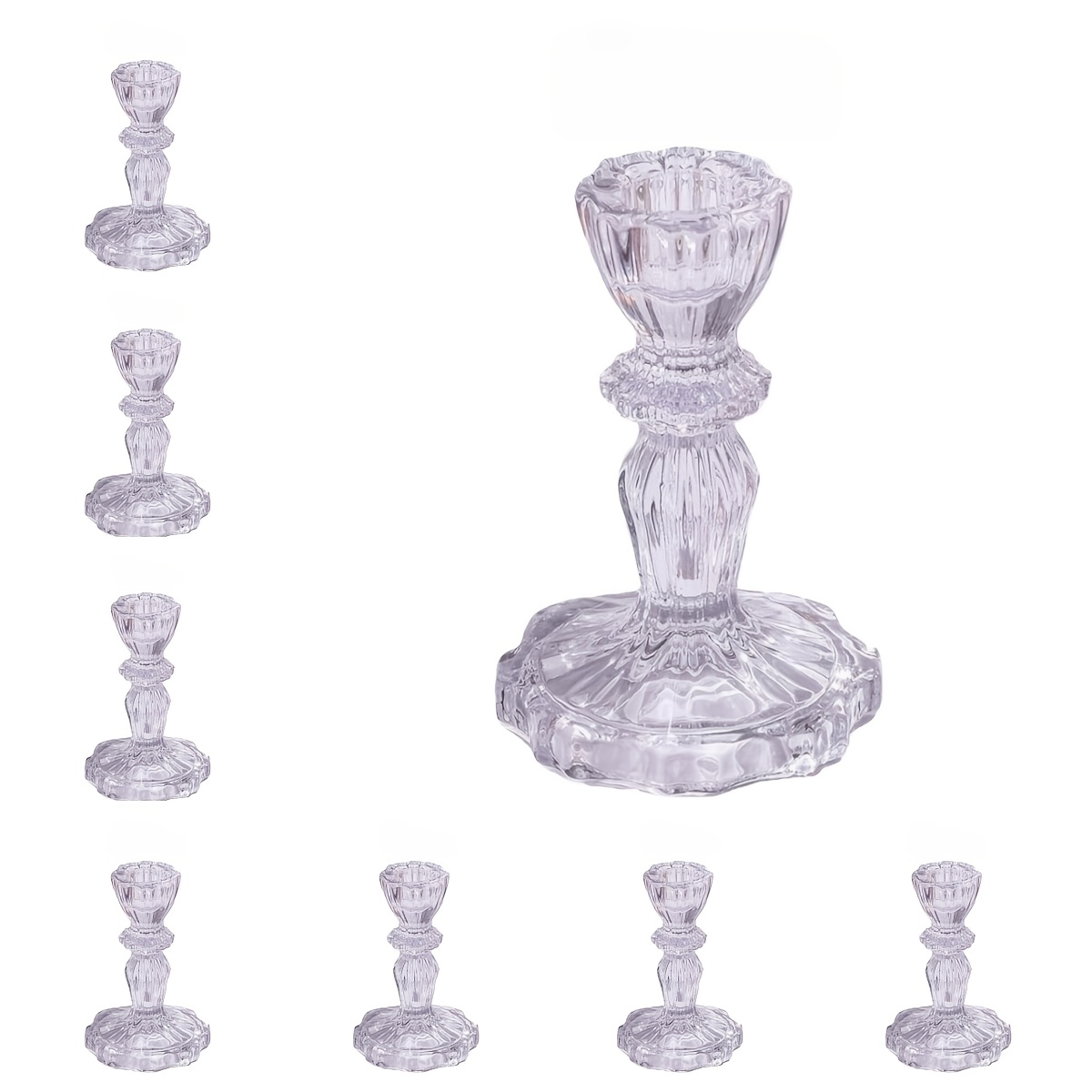 TEMU Multiple Sets Of Vintage Transparent Glass Cone-shaped Candle Holders, Elegant Holders, Suitable For Weddings, Table Centerpieces, Home