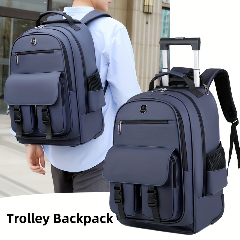 Versatile Large Capacity Travel Backpack With Retractable Trolley Organized Laptop Bag With Smooth Rolling Wheels And Padded Shoulder Straps Ideal For Business School And Short Trips