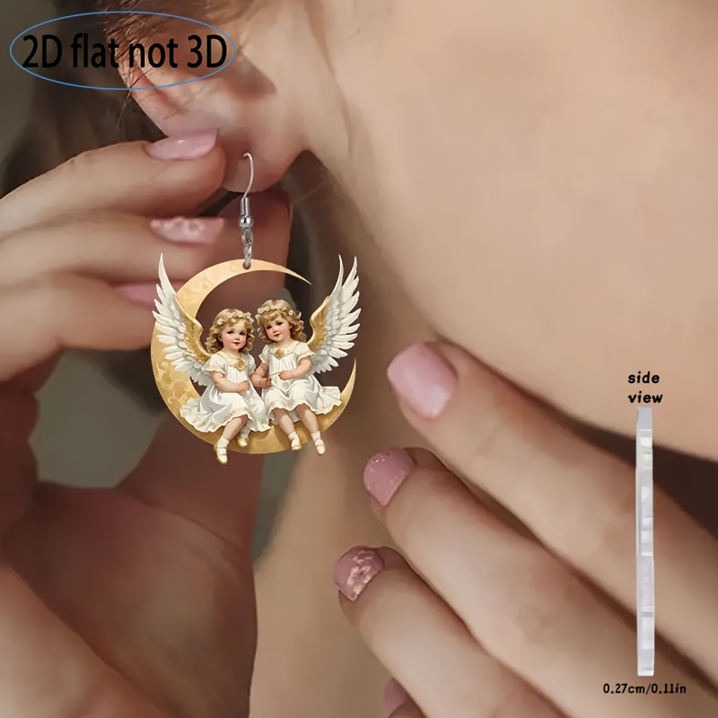 Vintage Cute Angel Sisters Acrylic Simulation Earrings