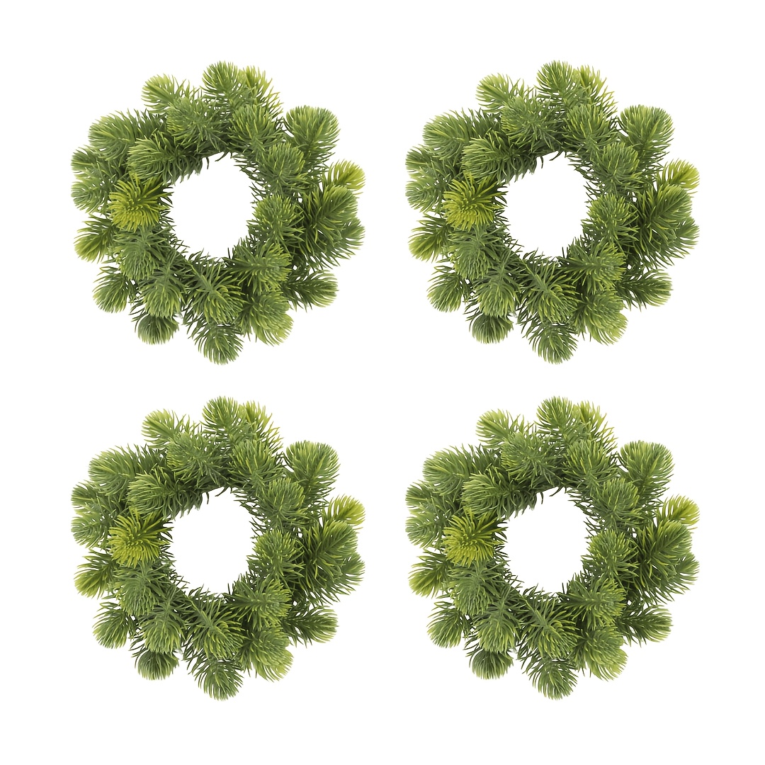 TEMU 4pcs Christmas Candle Rings, Pine Needle Candle Wreaths, Candle Rings, Artificial Norfolk Wreaths, For Tables, Home Decor, Centerpieces For