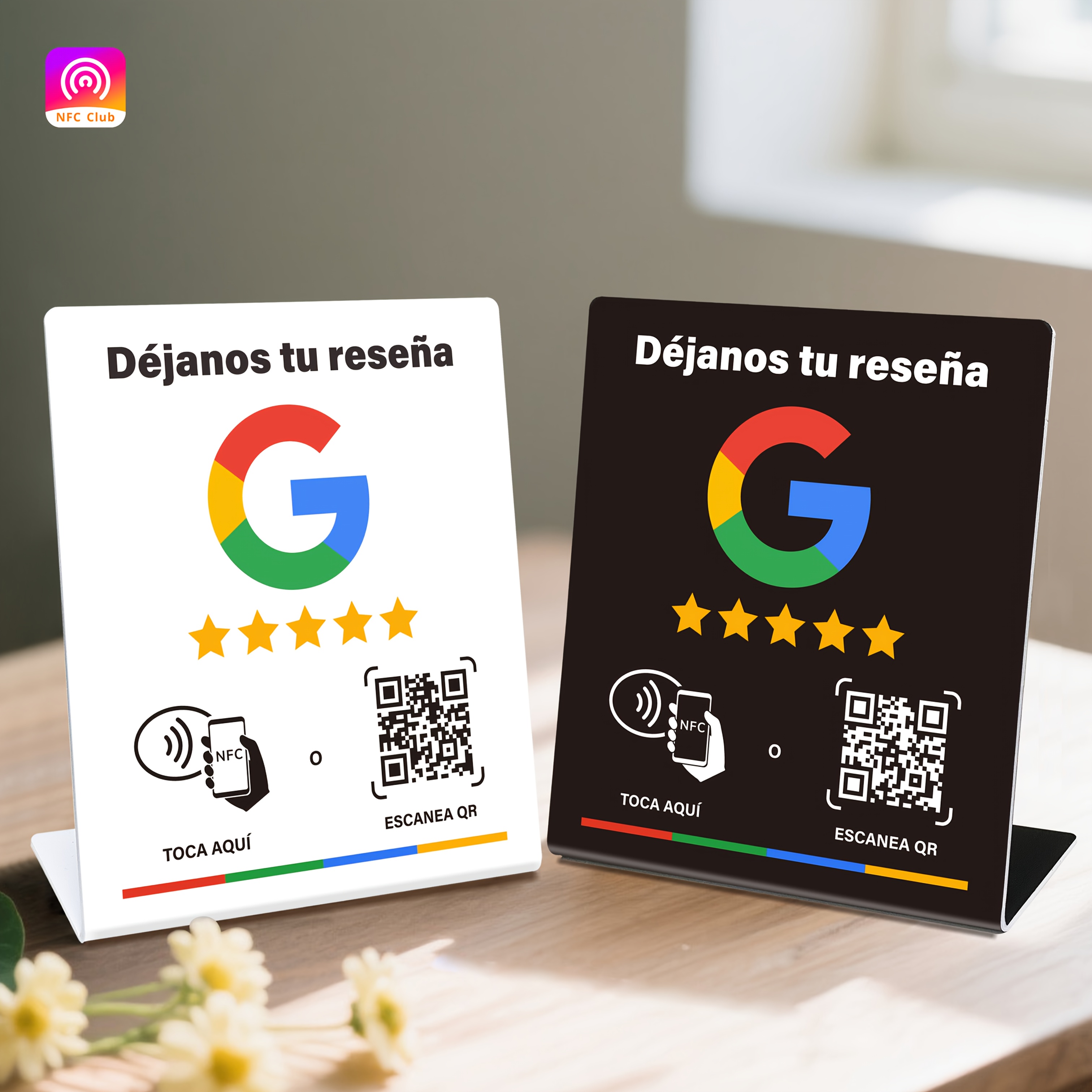 Présentoir d'intégration des réseaux sociaux d'entreprise - NFC TAP & Code QR, Configuration facile et gestion des liens de commentaires, Matériau PVC durable, Parfaitement compatible avec Google Reviews et l'intégration des réseaux sociaux, Présentoir de visualisation des réseaux sociaux