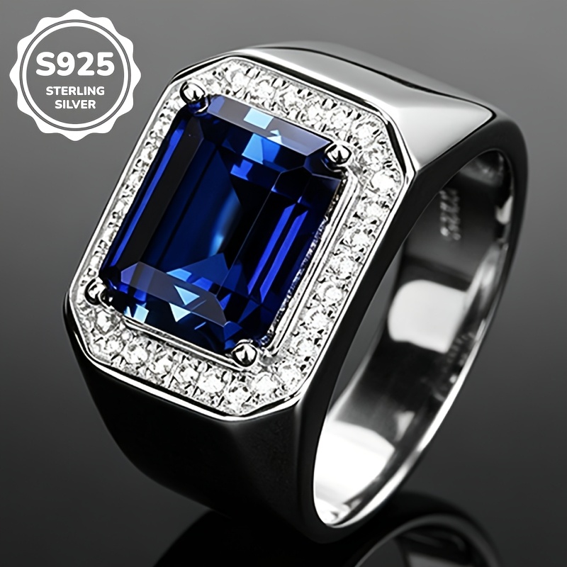 Image of 1pc S925 925 Silver Luxurious Blue Synthetic Synthetic Synthetic Zircon​​ Ring, Unisex, High-quality Jewelry, Best Holiday Gift, Suitable For Daily Casual And Banquet Party Wear