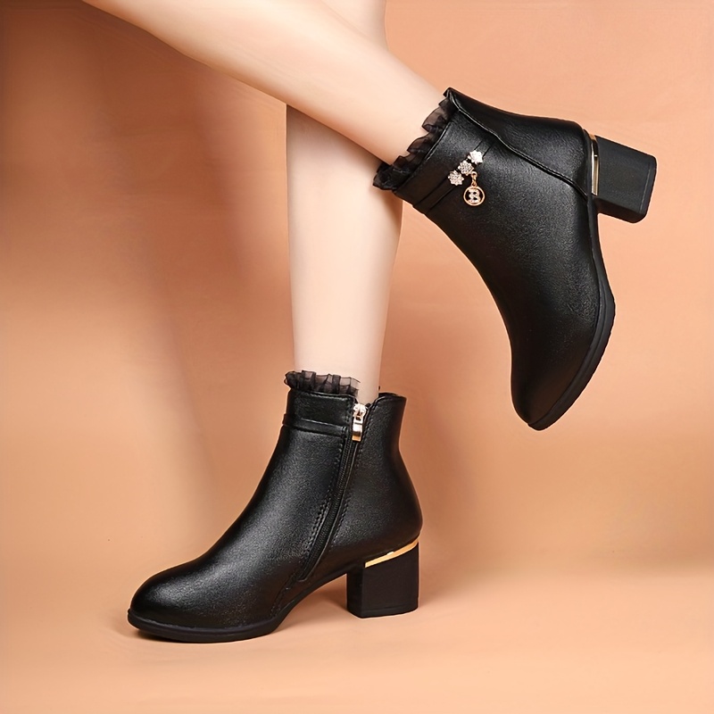 Lace-Trimmed Ankle Boots for Women with Pointed-Toe