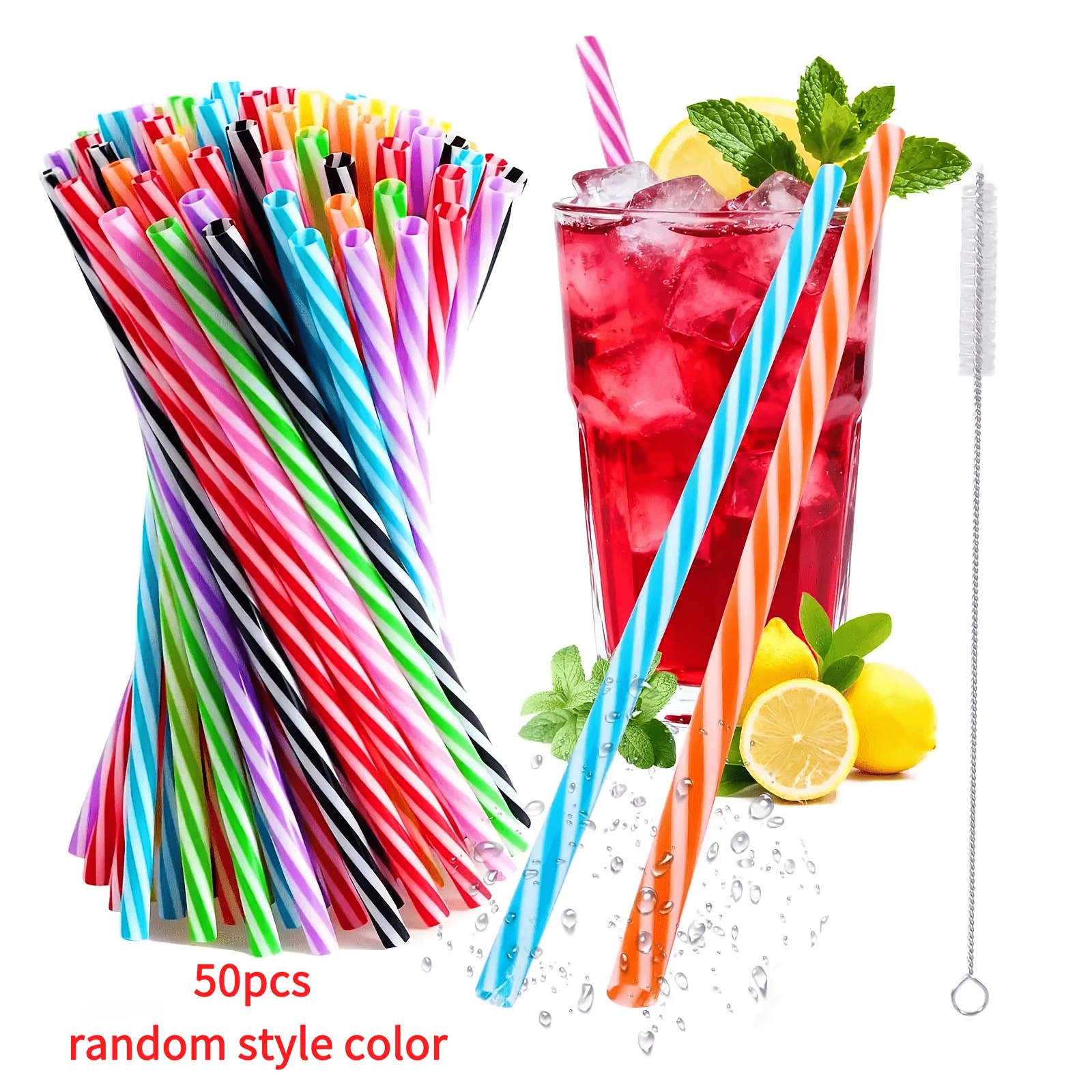 Image of 50pcs Colorful Straws, Including Cleaning Brushes And Reusable, Used For Milk Tea, Juice, Coffee, Beverage Straws, Suitable For Places Such As Shops, Restaurants, Coffee Shops, Gatherings. [random ]
