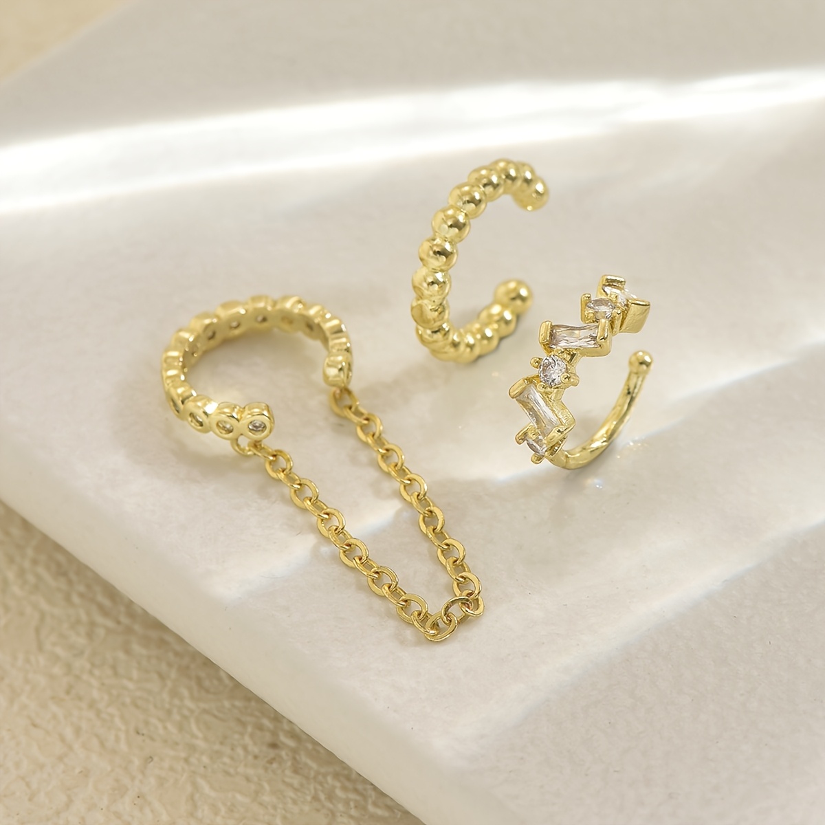 Golden Chain Clip-On Ear Cuffs for Non-Pierced Ears