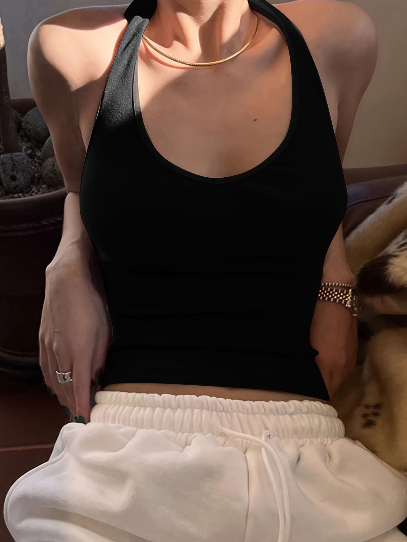 Women's Sexy Backless Halter Top - Stretchy Shirt with Slim Fit, Non-See-Through Backless Blouse for Party, Date, Everyday - OKde Women's Clothing, Date Night, Feminine Design, Comfortable Fit, Stylish Vest, Fashion Lovers