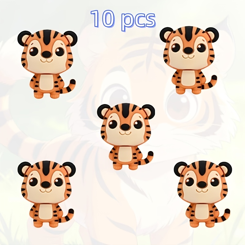 TEMU 10pcs Tiger Silicone Beads Handmade Materials, Craft Supplies, Clothing Decorations, Additions, Necklace, Bracelet, Ear Jewelry And Other