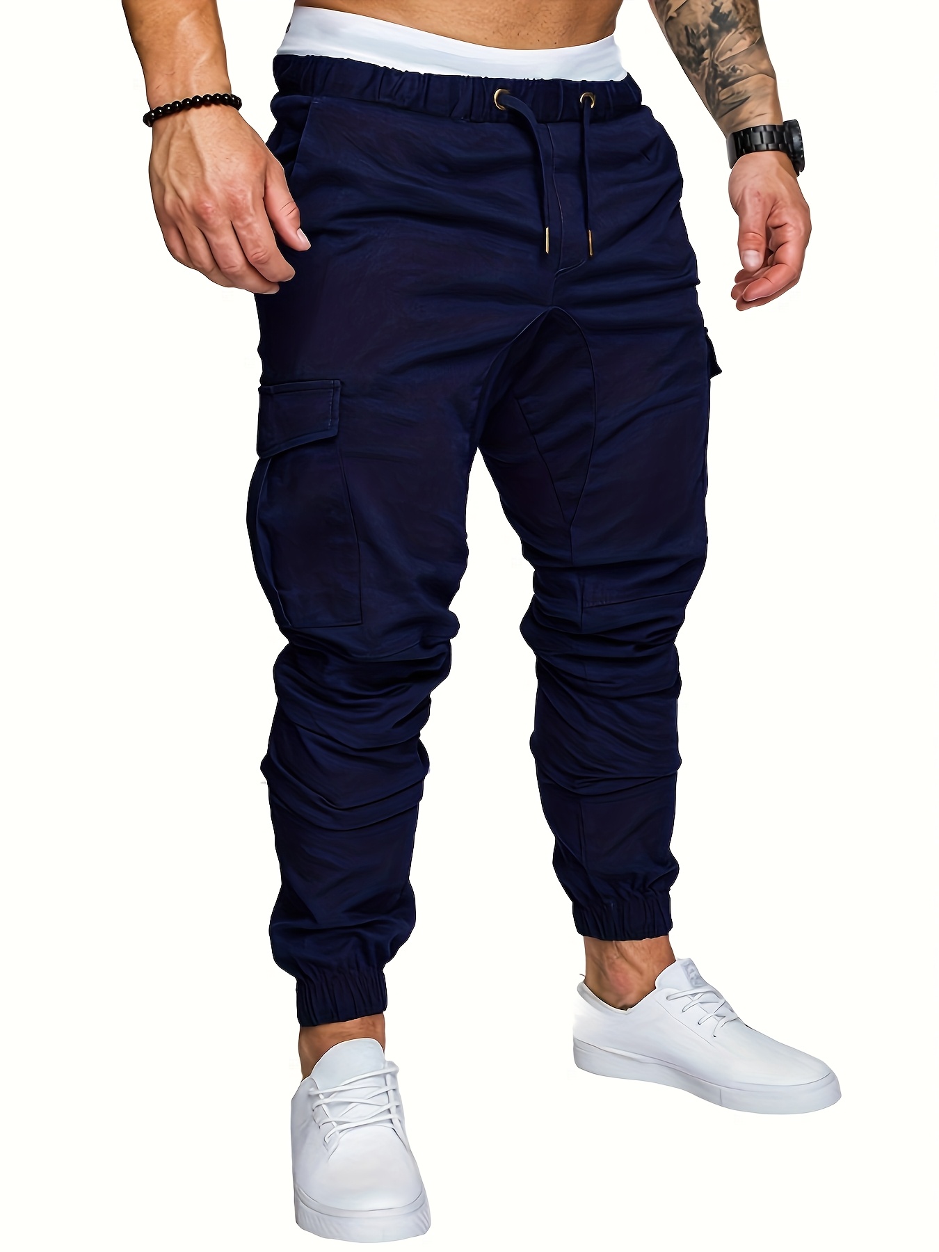 Men's Navy Blue Cotton Cargo Pants with Multiple Pockets - Casual & Outdoor Workwear for Hiking, Running, and Everyday Use, Camping Gear