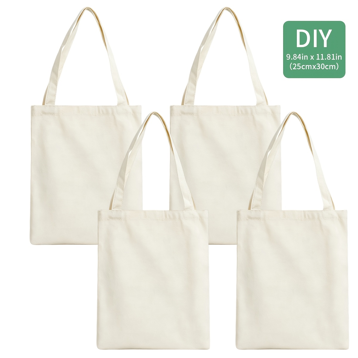 TEMU 4pcs Blank Canvas Tote Bag 9.8 X 11.8 Inches - Canvas Tote Bag Supports Minimalist Canvas Bag Compatible With For Heat Transfer Easy To Design