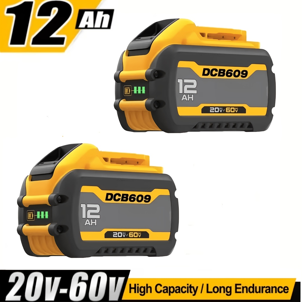 TEMU Batterie de remplacement 12.0Ah 20V/60V MAX 1/2/4PACK pour Dewalt DCB612 DCB609, Compatible avec les outils électriques Dewalt, Convient pour la