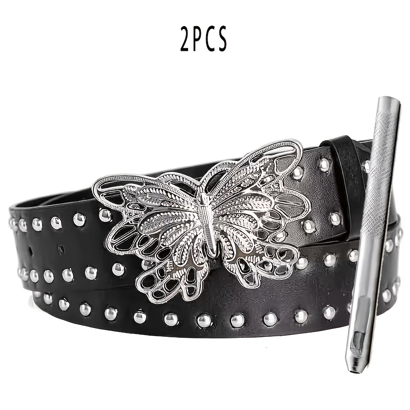 Halloween 2pcs Set, Y2K Style Butterfly Rivet Belt