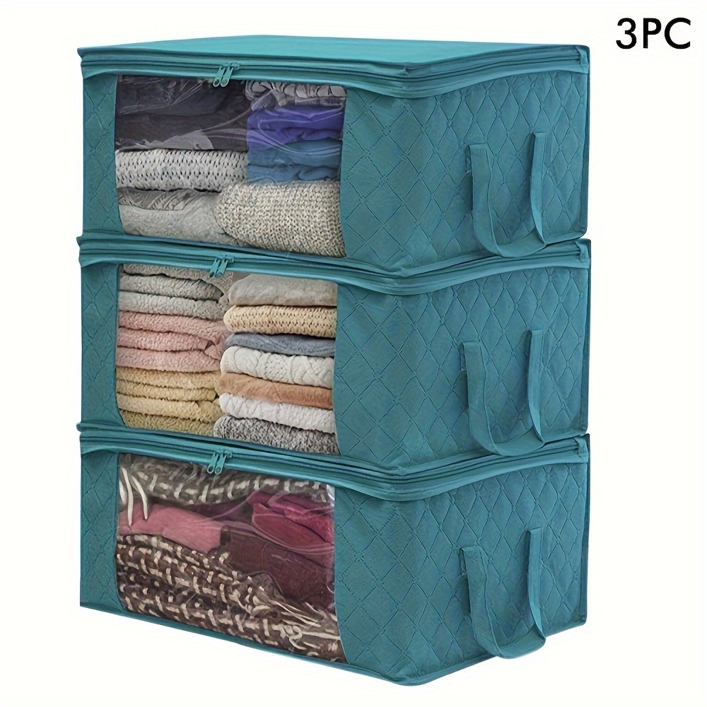 

3pc Non-woven Clothing Storage Bag Folding Quilt Storage Box Dustproof Clothing Cabinet Organizer Box