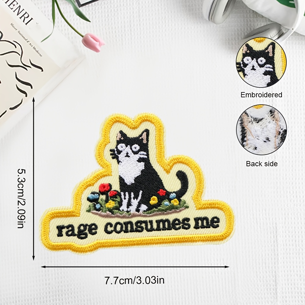TEMU 1 écusson brodé chat , pack d' amusante de chat, sarcasme animalier, motif floral mental, thermocollant adapté aux vêtements, sacs à dos,