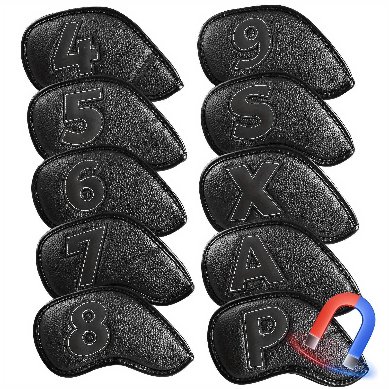 TEMU Golf Iron Head Covers Magnetic Closure Golf Iron Covers Set 10pcs Golf Iron Headcovers,golf Club Head Covers For Iron All Brand