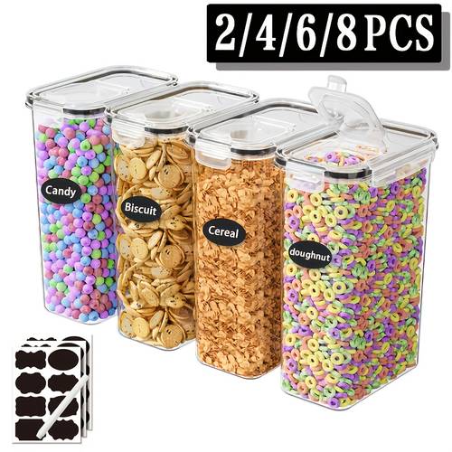 2 4 6 8pcs set of sealed food storage containers multi purpose storage containers plastic kitchen and pantry organization jars for flour and sugar including labels
