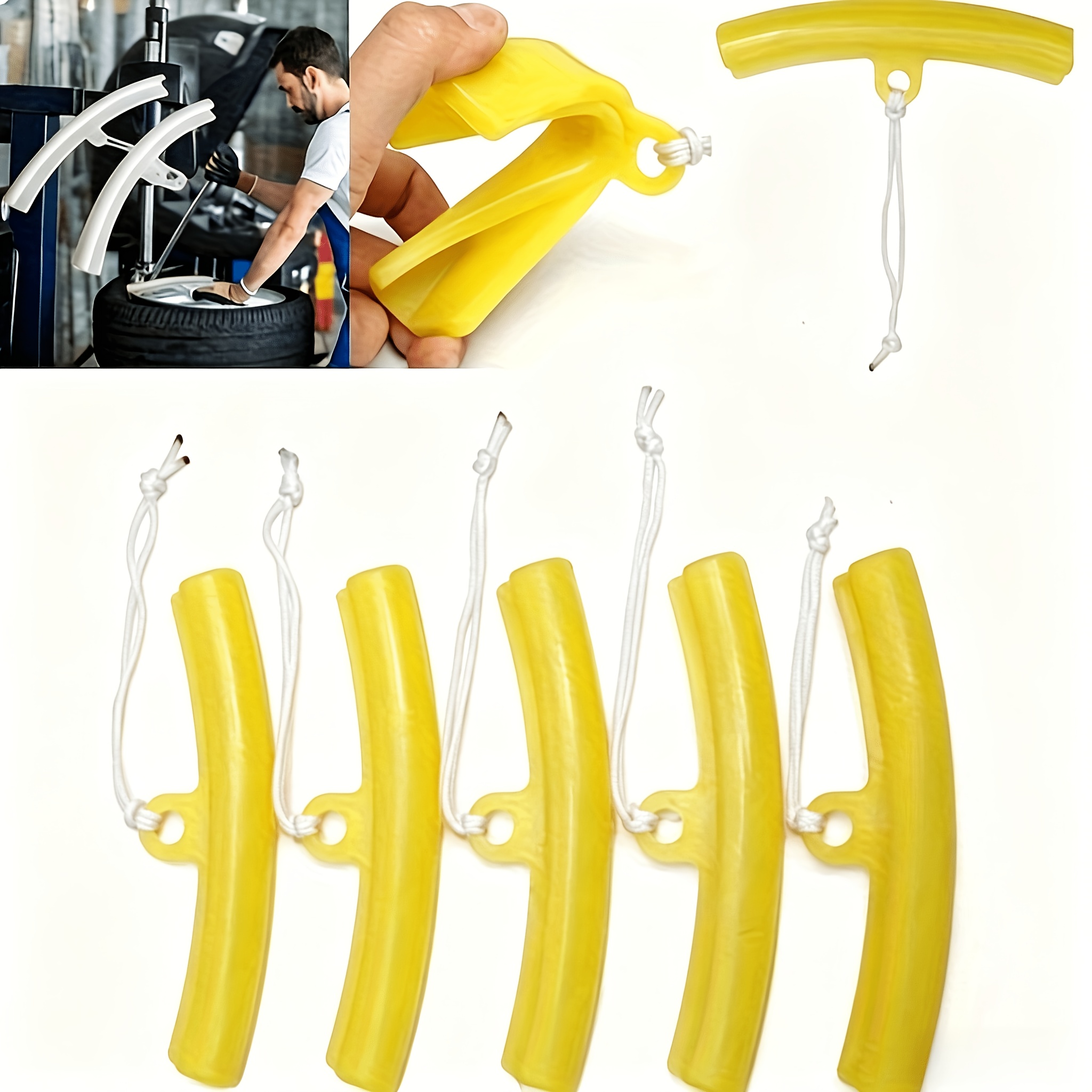 TEMU 6pcs Durable Yellow Motorcycle Tire Protectors, Soft Rubber Edge Guards For Alloy Rims - With Steel Ring Protector And Rubber Strip Secure