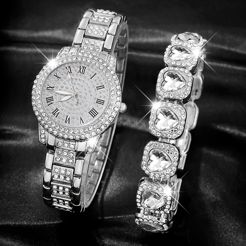 

Set Of 2 Elegant Vacation Style Ladies' Watches, 1 Shiny Ladies' Watch + 1 Piece Of Jewelry, Suitable For Daily Wear Or Gifting, Holiday Special Ladies' Watch Set, Perfect For Vacation