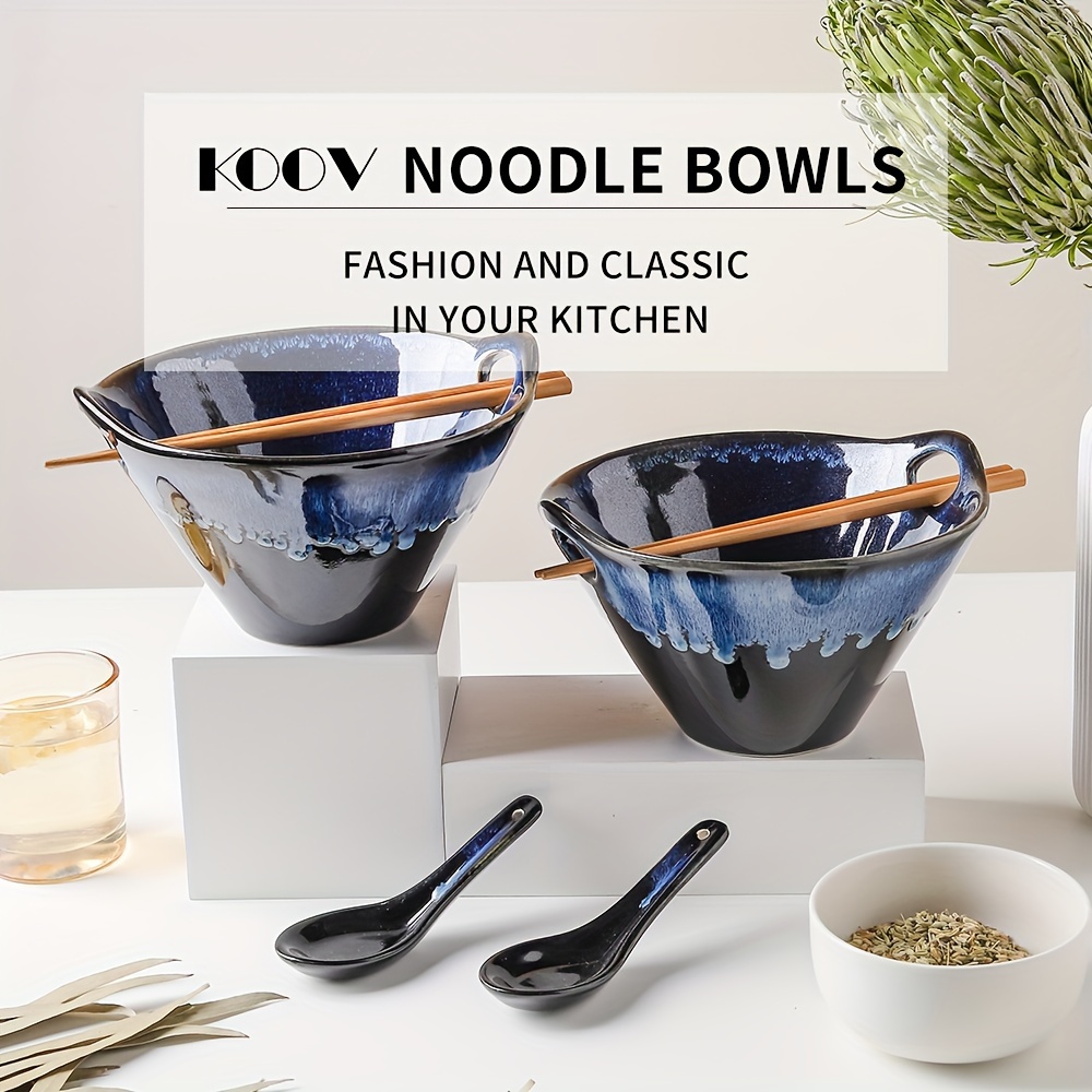 

Koov Porcelain Ramen Bowls And Spoons Set Of 2, 26 Ounce Deep Pho Bowl, Japanese Ramen Noodle Bowl With Chopsticks And Spoons, Reactive Glaze (blue Galaxy)