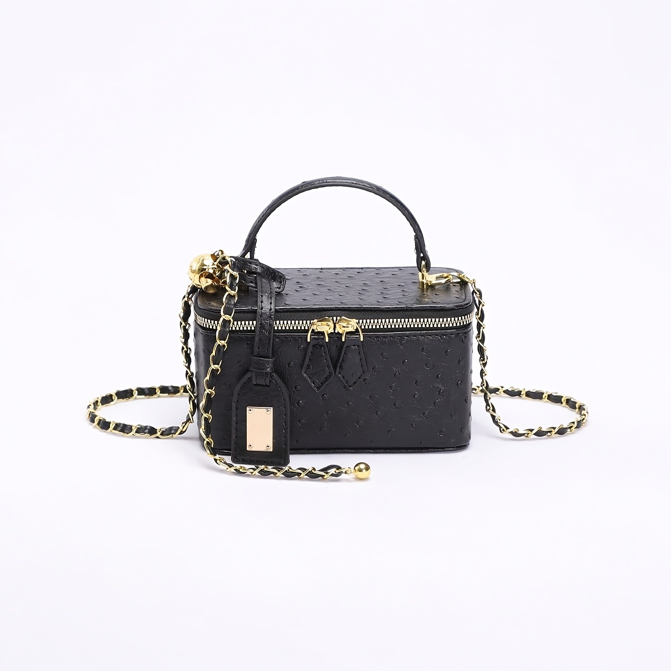 TEMU Bolso cruzado cuadrado mini , elegante bolso de para mujer con correa ajustable de cadena de bolas doradas, ideal para el desplazamiento diario