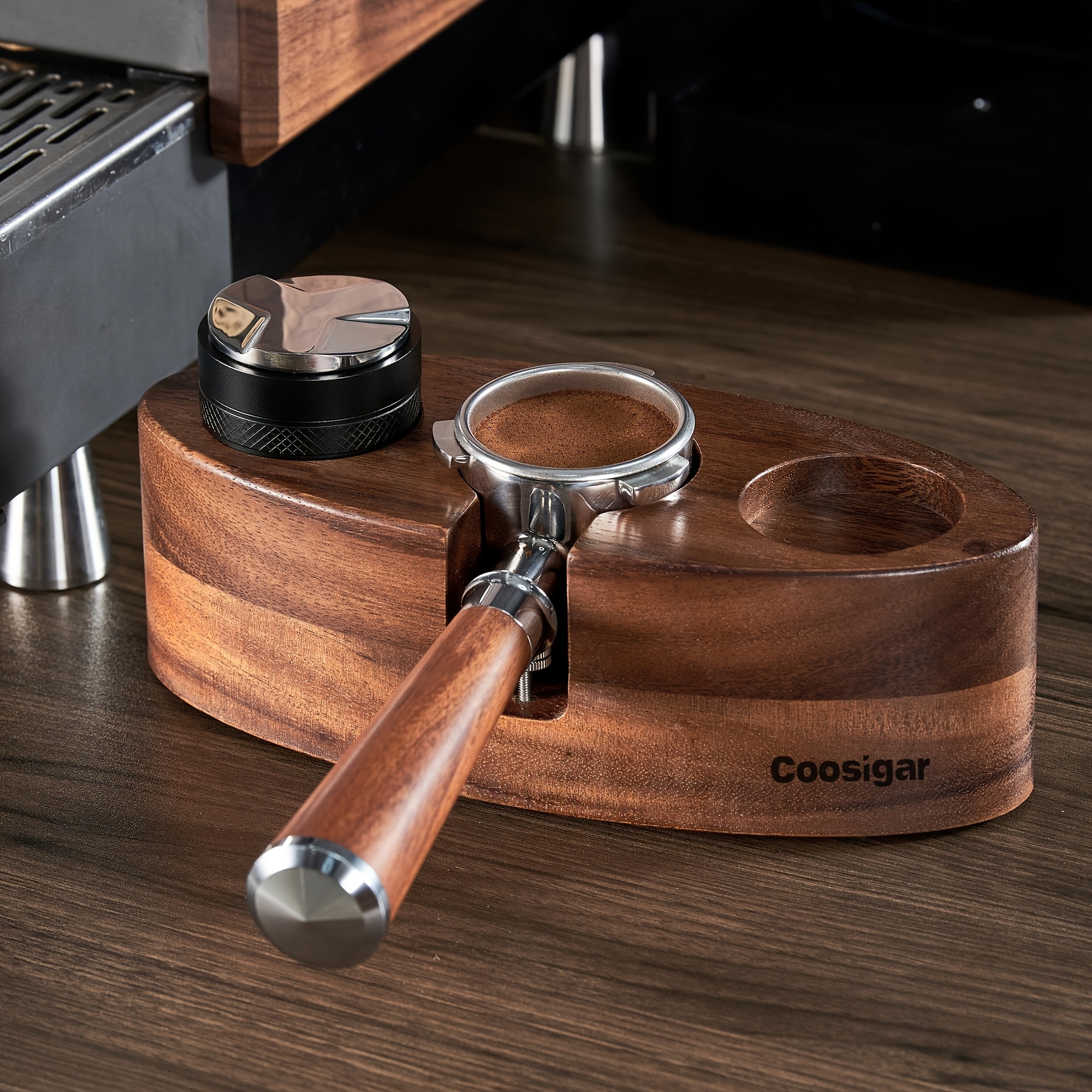 

Elegant Wood Coffee Tamper Stand With Adjustable Pressure Knob - 3-hole Espresso Accessory Organizer, Includes Handle Holder & Tamper, Home & Cafes, No Electricity Needed