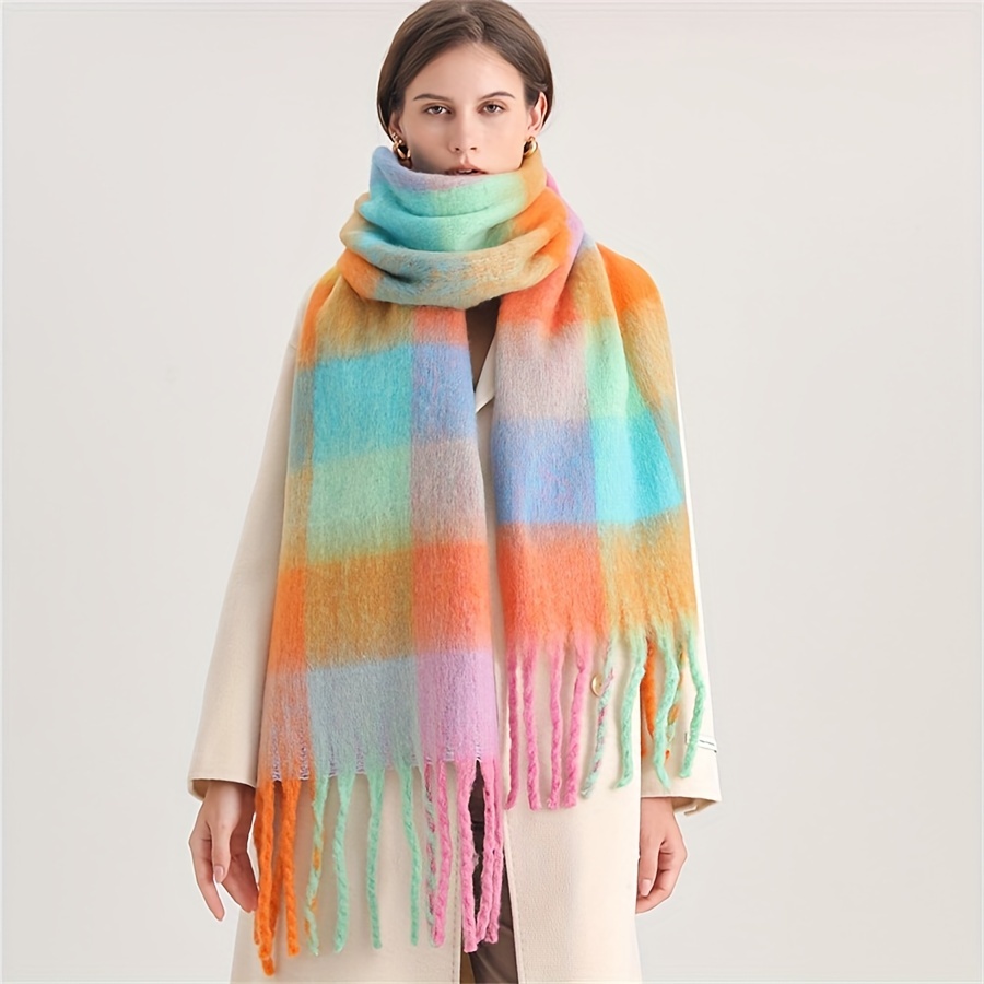 

2025 New Autumn Winter Tassel Scarf - Casual Soft Polyester Warm Shawl, Inelastic Tartan Pattern, Woven Decorative Scarf For Weekend Casual, Professional Recommended