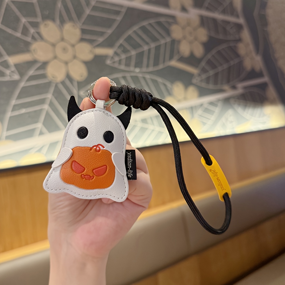 TEMU 1pc Llavero de Halloween, Diseño de Cabeza de Calabaza Bruja y Fantasma Demoníaco, Llavero de Aleación de con Cordón Tejido Negro, Adecuado para