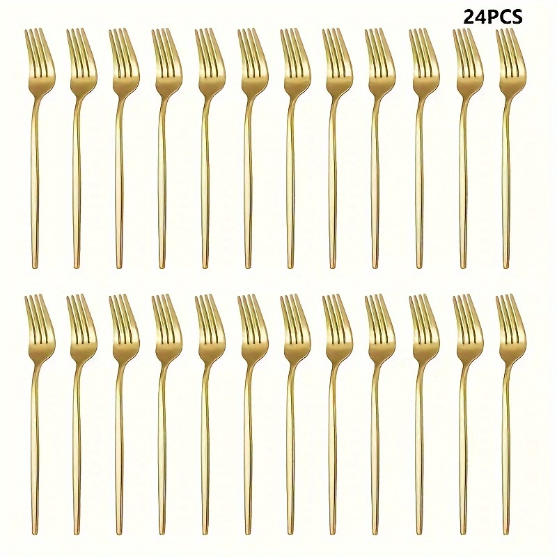 

24 Pieces Stainless Steel Fork Set With Polished Finish, Available In Golden And Silver Colors - Kitchen And Dining Accessories