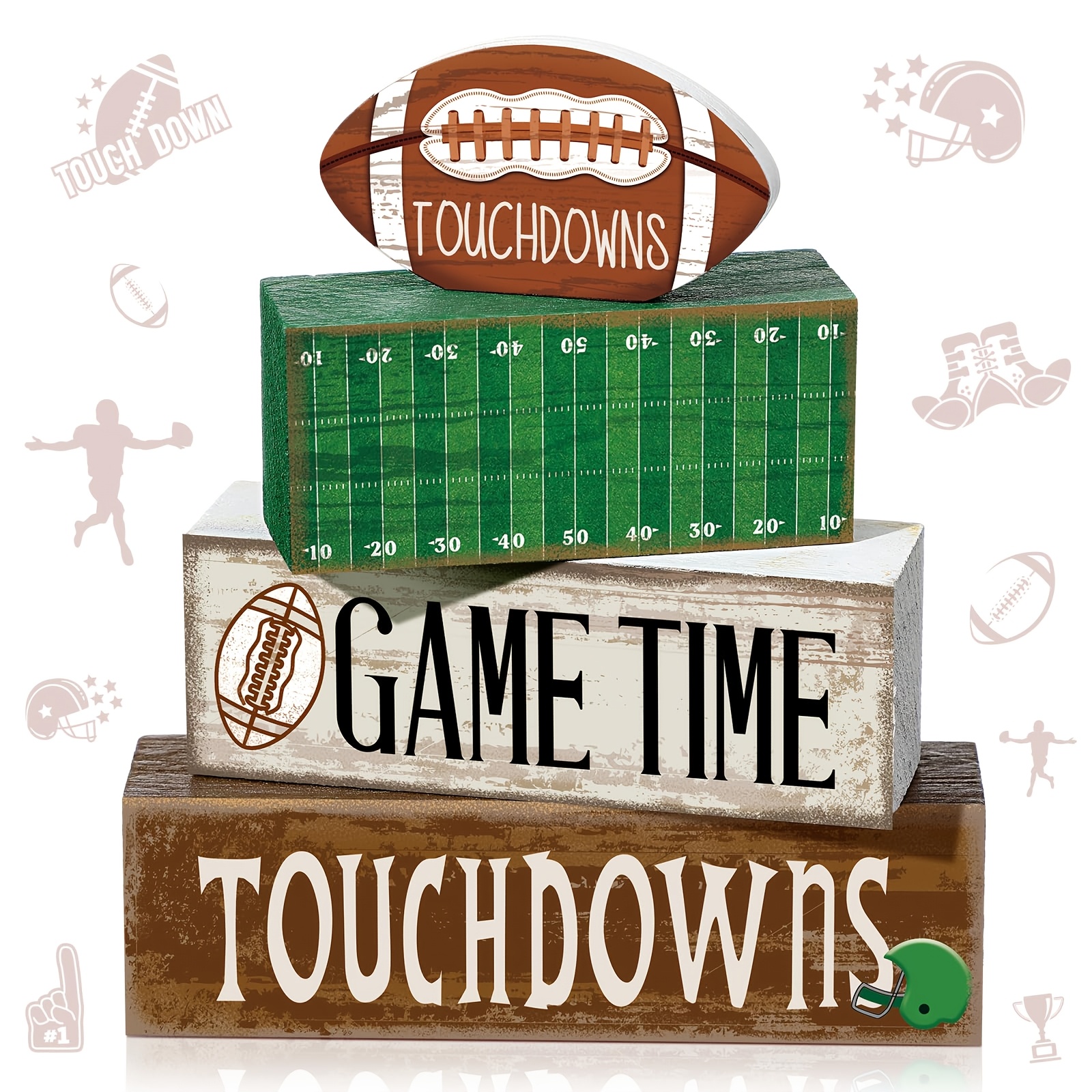 TEMU 4pcs Football-themed Table Decor Set, Fall Football Tiered Tray Decoration, Football Party Table Centerpiece Perfect For Coffee Tables, Mantels,