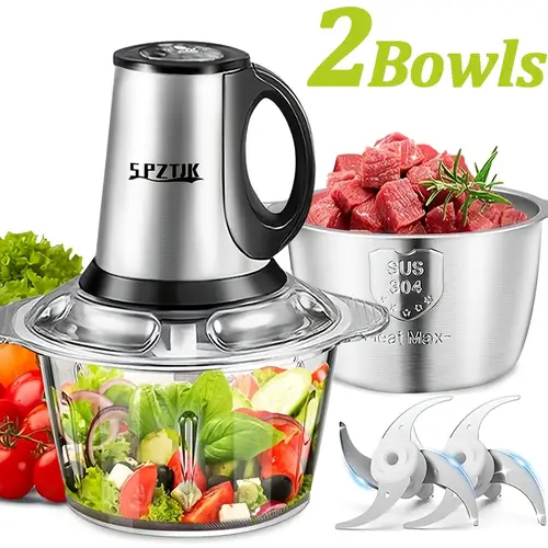 2 bowls food processors electric food chopper with meat grinder vegetable chopper 12 cup 12 cup electric vegetable chopper 3l 300w meat grinder 2 sets of bi level blades for for meat fish food stainless steel mincer