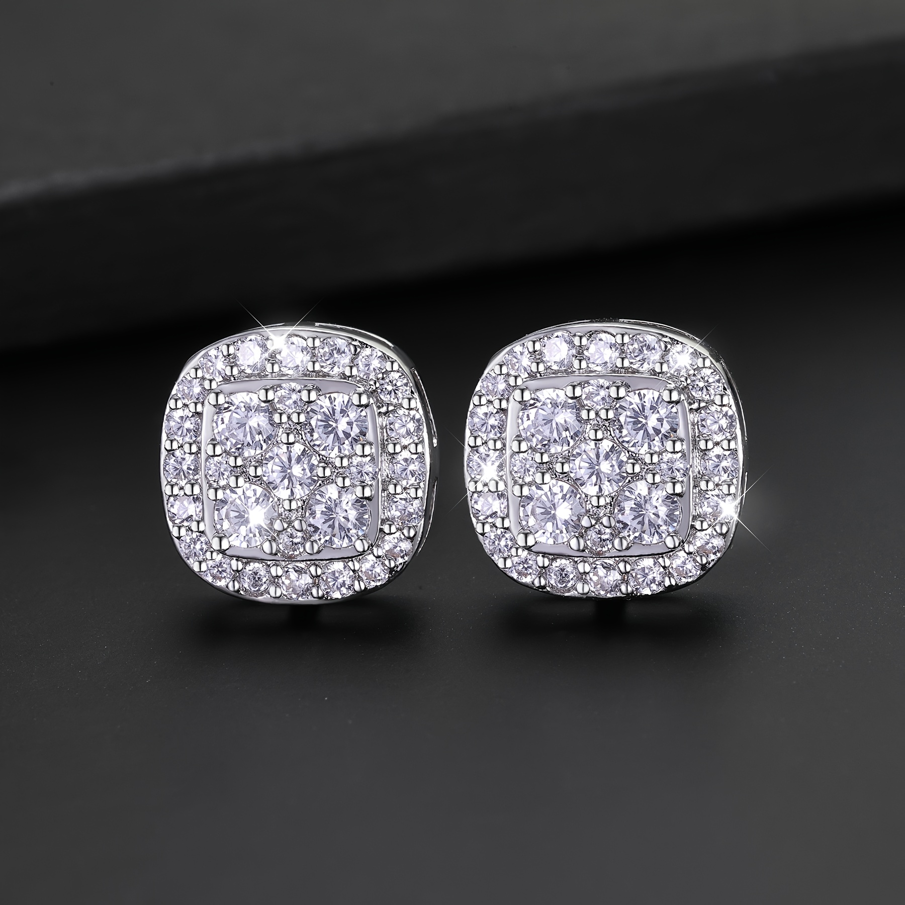 Square Ice Glitter Stud Earrings Simple And Versatile Premium Ideal For Valentine's Day Birthday Party And Casual Attire