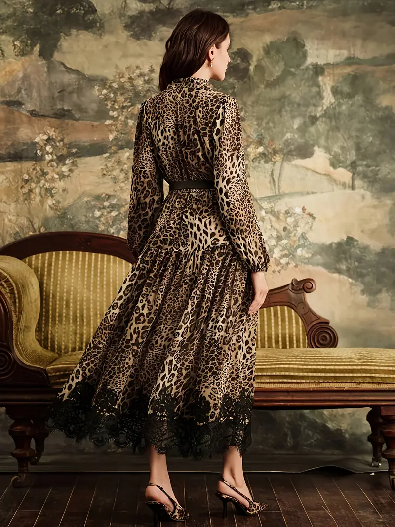 winter leopard print dress Printed Mesh Dress, Leopard Print / L