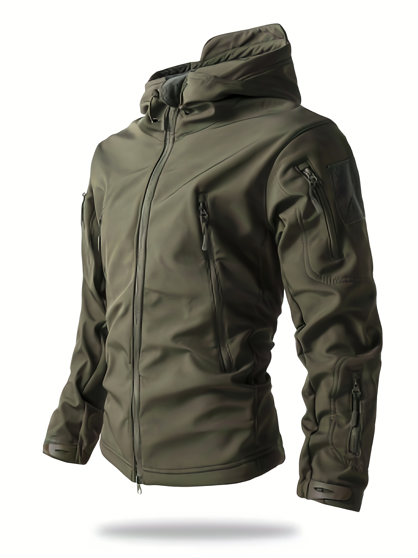 Men's Winter Softshell Jacket with Hood, Pocketed Trench Coat